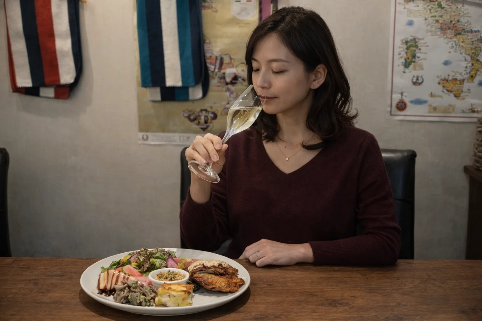 おひとりでワインを楽しむシーン